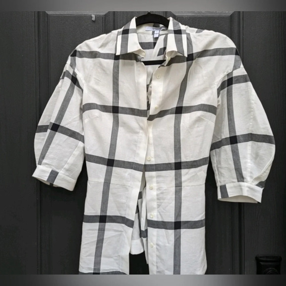 DEREK LAM - 10 Crosby Luxury ¾ Sleeve Check-Print Shirt w/ Lace-Up Back SIZE 2 - Picture 7 of 8